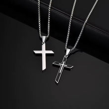 Load image into Gallery viewer, Minimalist Stainless Steel Cross Pendant Necklace for Men and Teens – Classic Religious Charm with Durable Box Chain – Timeless Spiritual Jewelry Gift