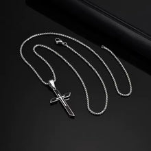 Load image into Gallery viewer, Minimalist Stainless Steel Cross Pendant Necklace for Men and Teens – Classic Religious Charm with Durable Box Chain – Timeless Spiritual Jewelry Gift
