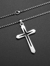 Load image into Gallery viewer, Men’s Urban Hollow Cross Pendant – Hip Hop Style Stainless Steel Necklace – Minimalist Geometric Religious Jewelry – Edgy Masculine Streetwear Accessory