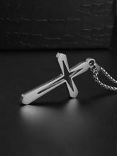Load image into Gallery viewer, Men’s Urban Hollow Cross Pendant – Hip Hop Style Stainless Steel Necklace – Minimalist Geometric Religious Jewelry – Edgy Masculine Streetwear Accessory