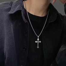 Load image into Gallery viewer, Two-Tone Twisted Chain Cross Necklace – Polished Gold & Silver Finish Pendant – Modern Religious Jewelry for Men and Teens – Minimalist Faith-Inspired Gift