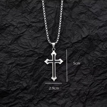 Load image into Gallery viewer, Two-Tone Twisted Chain Cross Necklace – Polished Gold &amp; Silver Finish Pendant – Modern Religious Jewelry for Men and Teens – Minimalist Faith-Inspired Gift
