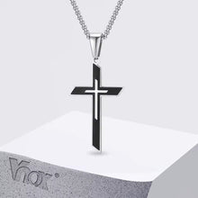 Load image into Gallery viewer, Minimalist Stainless Steel Cross Pendant Necklace for Men and Teens – Classic Religious Charm with Durable Box Chain – Timeless Spiritual Jewelry Gift
