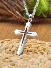 Load image into Gallery viewer, Men’s Urban Hollow Cross Pendant – Hip Hop Style Stainless Steel Necklace – Minimalist Geometric Religious Jewelry – Edgy Masculine Streetwear Accessory
