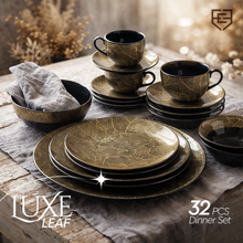 Load image into Gallery viewer, Pics Dinner Set | Black &amp; Gold | Luxe Leaf
