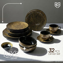 Load image into Gallery viewer, Pics Dinner Set | Black &amp; Gold | Luxe Leaf
