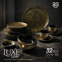Load image into Gallery viewer, Pics Dinner Set | Black &amp; Gold | Luxe Leaf
